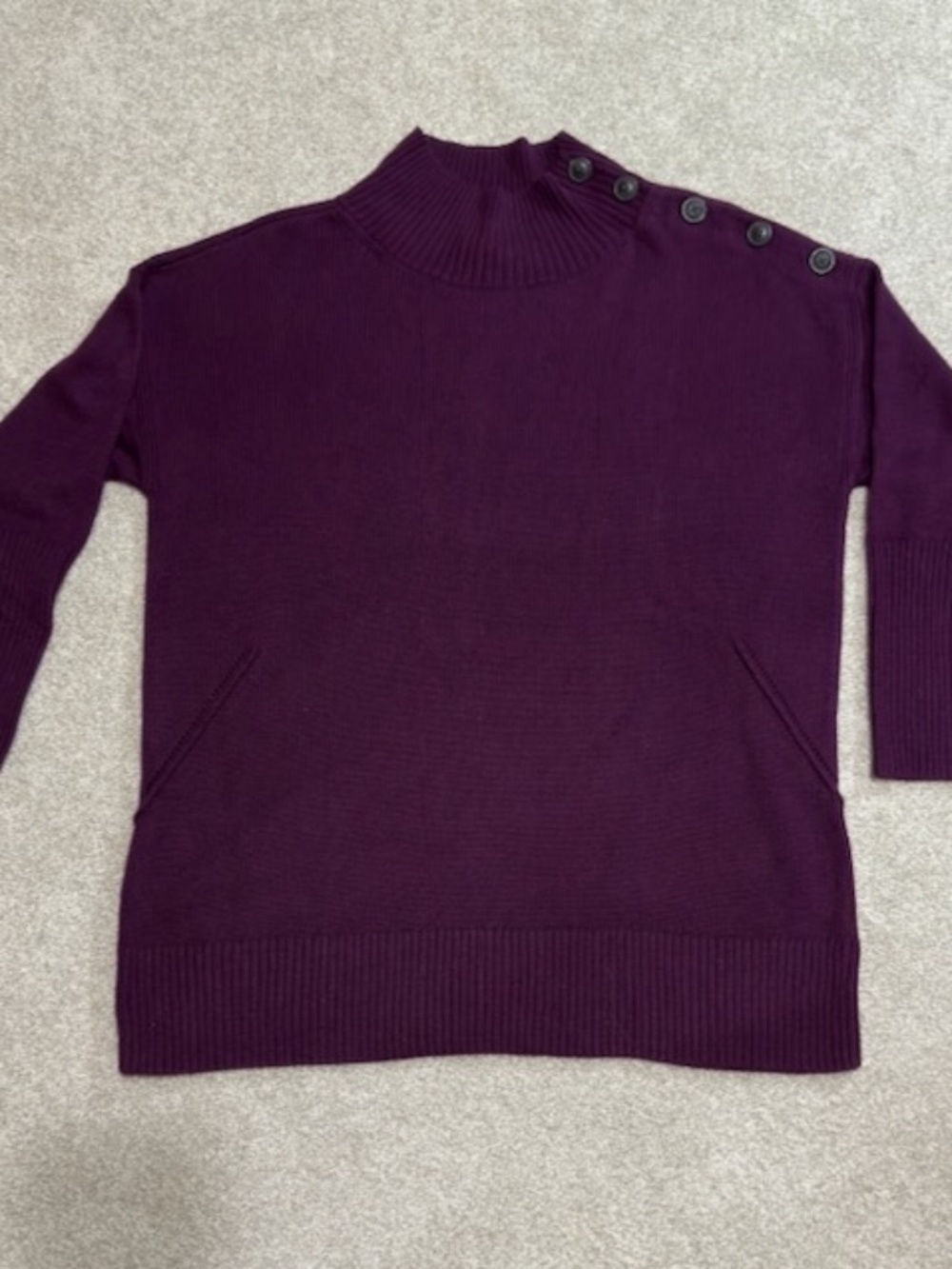 Talbots Plum Purple Sweater Tunic Cowl Neck Button Trim Size 1X NEW WITH TAGS
